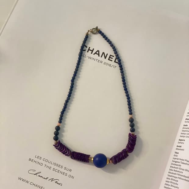 퍼플 청보라 비즈 목걸이 일본 빈티지 네크리스