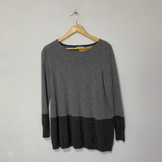 빈티지 캐시미어 100 그레이 배색 7부 긴팔 여성 니트