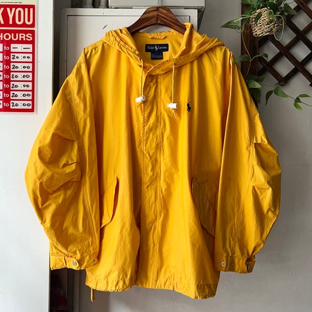 [M]90's 폴로 랄프로렌 옐로우 후드 나일론 자켓