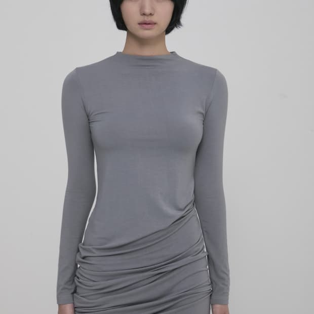 Asymmetrical Draped Mock Neck Dress (FL-