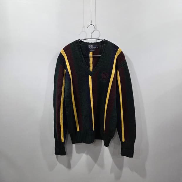 80s 폴로랄프로렌 에스에치 쉐이커 울 브이넥 니트 90