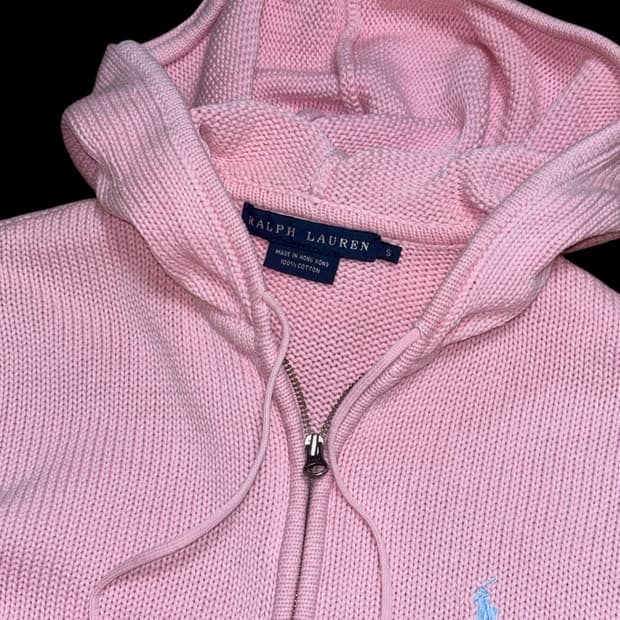 폴로 랄프로렌 딸기우유 색상 니트 후드집업