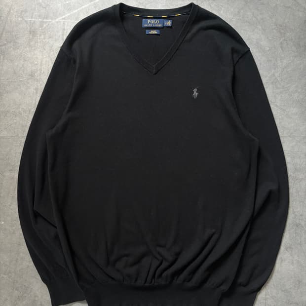 Polo 폴로 랄프로렌 블랙 컬러 피마코튼 브이넥 니트