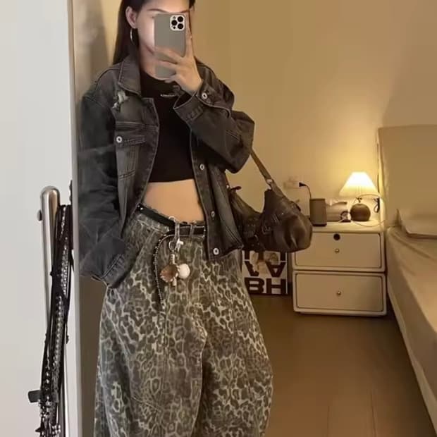 레오파드 와이드 팬츠