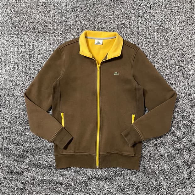 빈티지9. 라코스테 초코브라운 옐로우 배색 져지 트랙탑 초코바나나