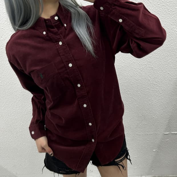 폴로 랄프로렌 그린포니 버건디 코듀로이 셔츠 90