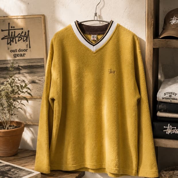 90s 스투시 타월 브이넥 롱슬리브