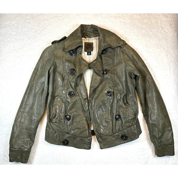 올드 갭 레더 피코트 올리브