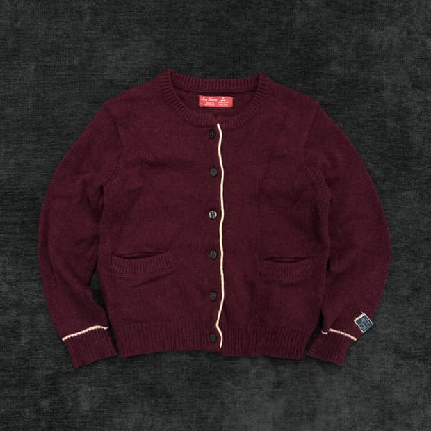 빈티지 버건디 파이핑 울 가디건 