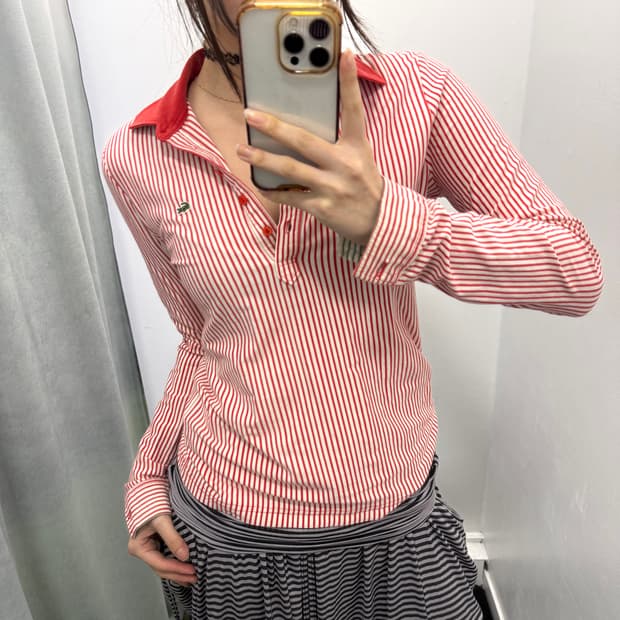 라코스테 레드 스트라이프 카라티