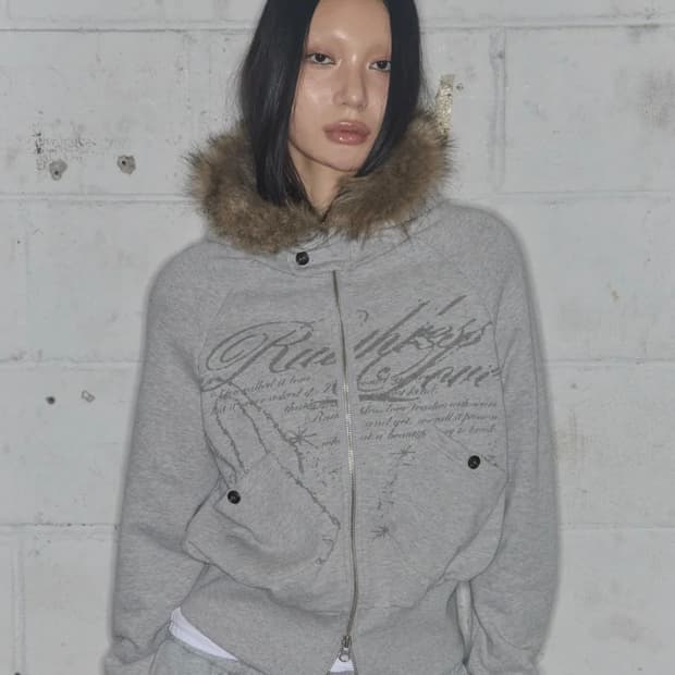 팬시클럽 퍼후드집업 그레이