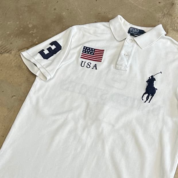 L 폴로랄프로렌 빅포니 USA 화이트 카라 반펄티
