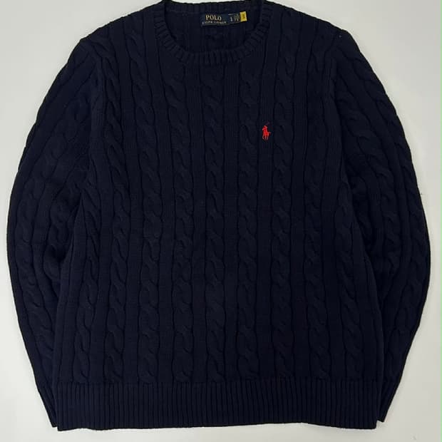 [L] 폴로 랄프로렌 신형 큐알 네이비 케이블 니트 스웨터