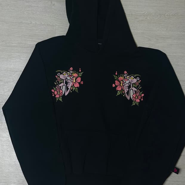 참스 핑크팬더 기모 후드티 블랙