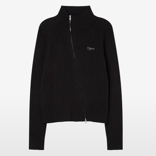 엔와이엑스엑스 RIBBED OBLIQUE KNIT ZIP-UP BLACK