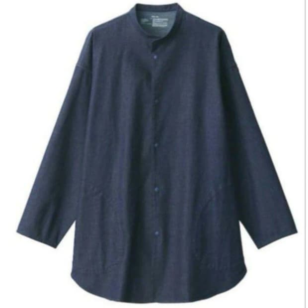 무인양품 MUJI 셔츠 스탠드 밴드 차이나 카라 데님 인디고 블루
