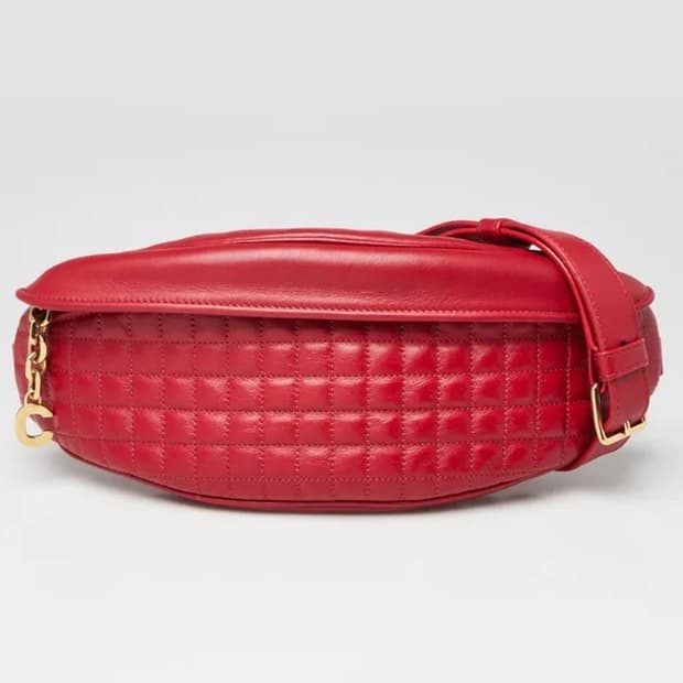 Celine Red Quilted Leather C Charm Belt