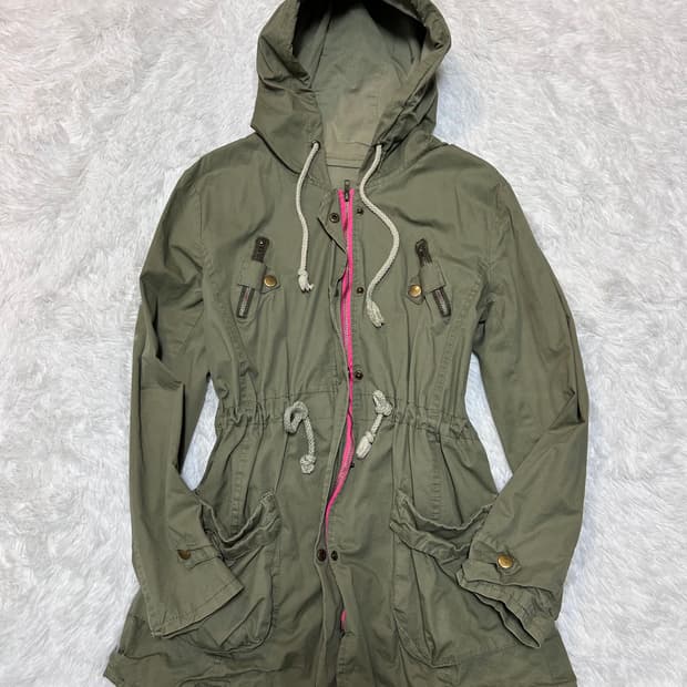 back printed string hooded safari jacket