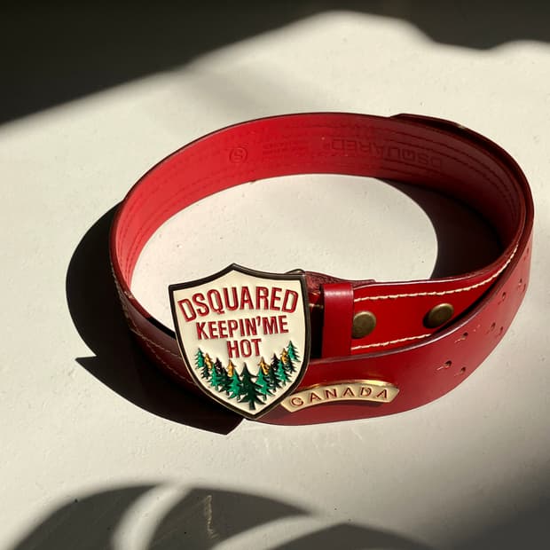 Dsquared2 레드 스티치 헤리티지 레더 벨트