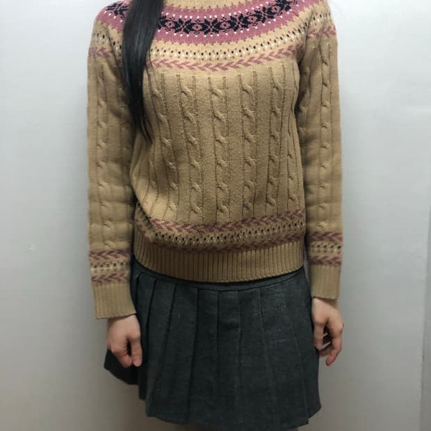 빈티지 베이지 핑크 노르딕 니트