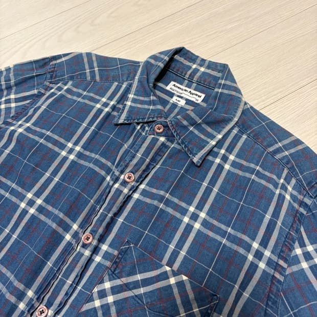 빈티지 아메리칸 어패럴 XS 데님 체크 셔츠 폴로 랄프로렌 셔츠