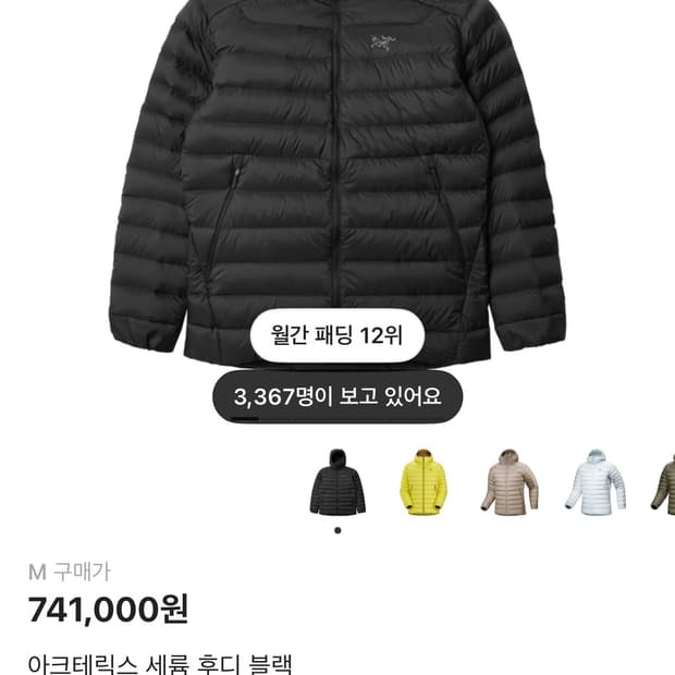 (S급) 아크테릭스 세륨 후디 블랙 M