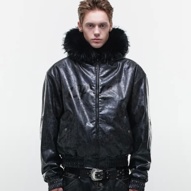 OPUS0012 hooded leather bomber L