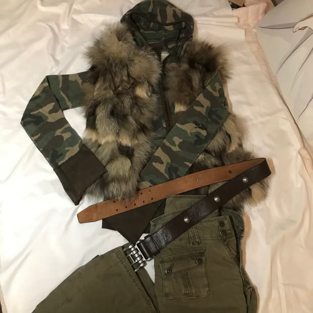 빈티지 카모 후드 벨트 셋업