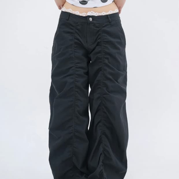 잇자바이브 LACE LAYERED WIDE PANTS 블랙