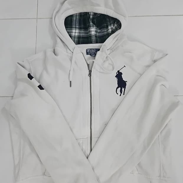 폴로 빅포니 화이트 후드집업