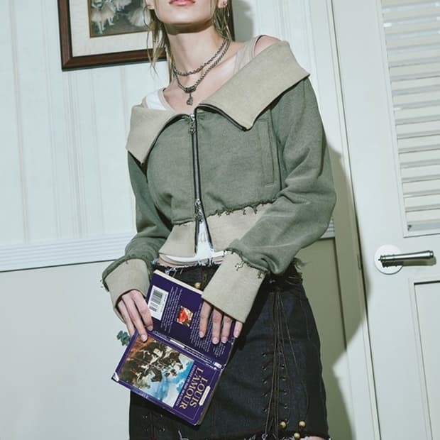 컷 앤 슬래시(cutandslash) 오프숄더 투웨이 크롭 집업