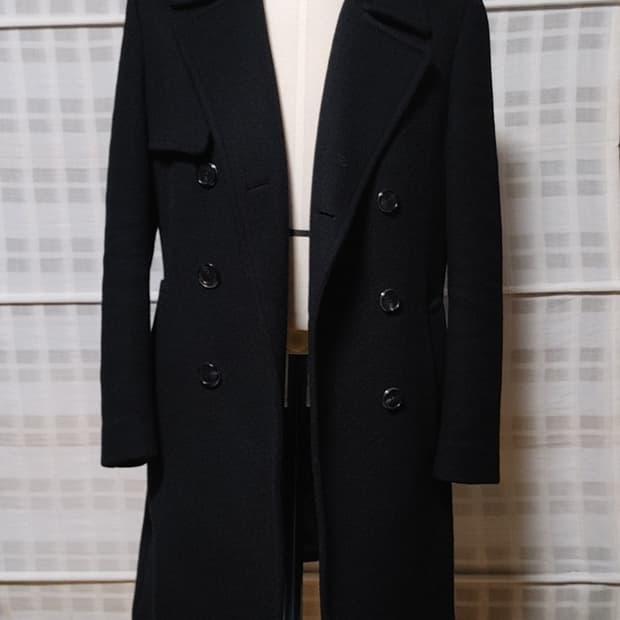 (한섬) 시스템 옴므 블랙 더블 코트 95 / 캐시미어 블렌디드