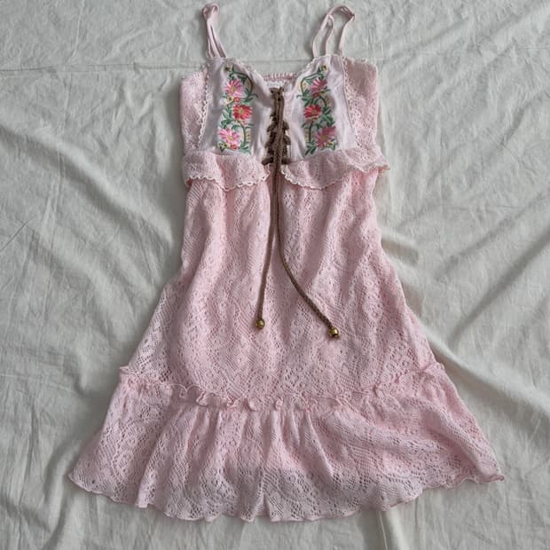 리즈리사 러블리 베이비핑크 크로쉐 미니 원피스 