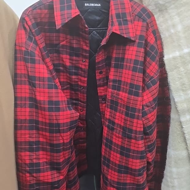 XL 36 발렌시아가 체크 패딩 셔츠