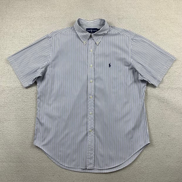 폴로 랄프로렌 포니로고 커스텀핏 네이비 스트라이프 하프셔츠