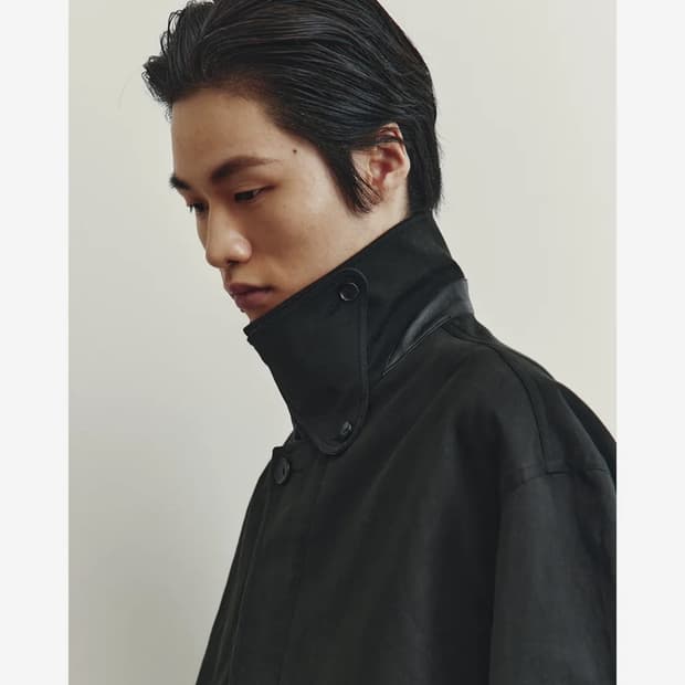 Leather Trim Cotton Jacket - Black