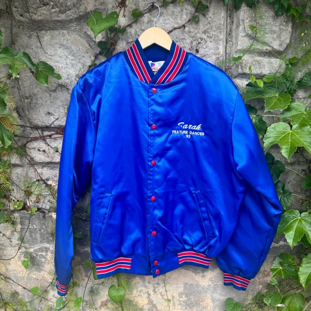 90s rennoc usa 빈티지 자수 사틴 바시티 자켓 L