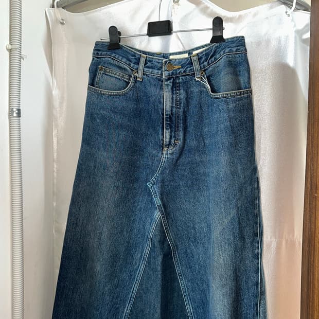 언발 워싱 데님 롱 스커트