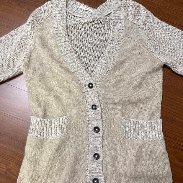 빈티지 아이보리 베이지 배색 니트 가디건