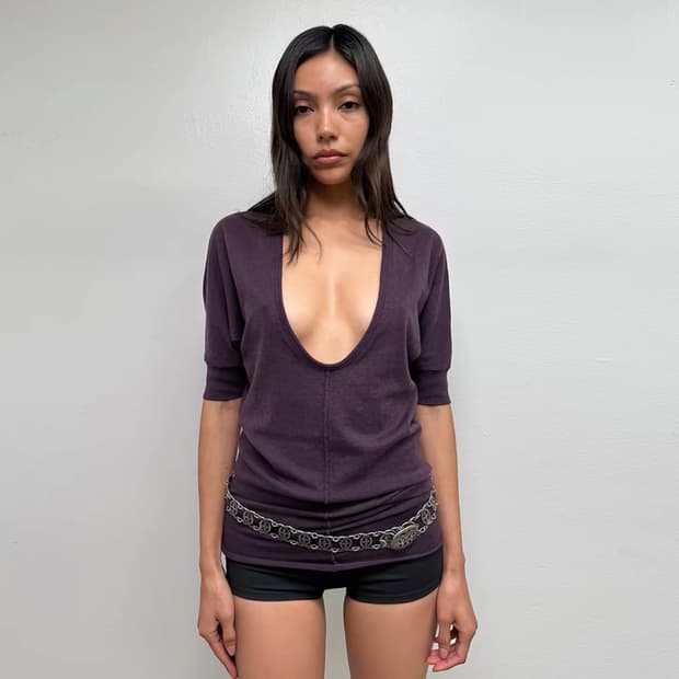 탱크에어 퍼플 니트 탑 s