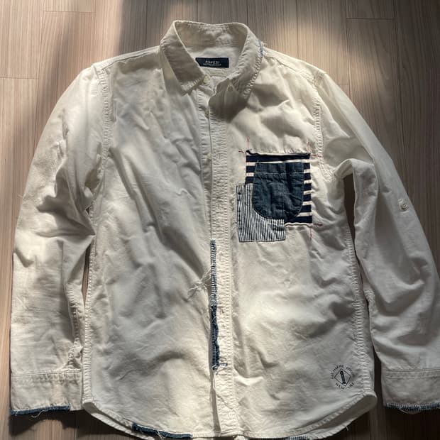 ASPESI 패치워크 화이트 셔츠 M