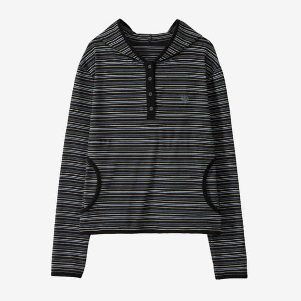 단델 stripe trim hooded long sleeve BLACK