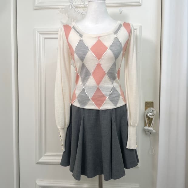 FEROUX argyle bow puff sleeve princess k