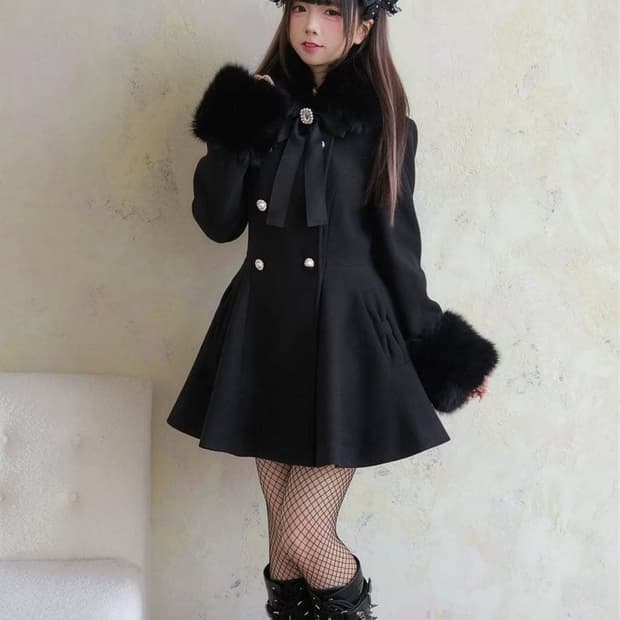 퍼 플레어 코트 지뢰계 양산형 일브 일본 롱코트 퍼코트 NoGenki