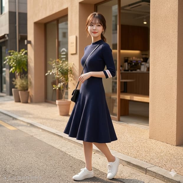 앳코너(at corner) 스트라이프 배색 니트 원피스