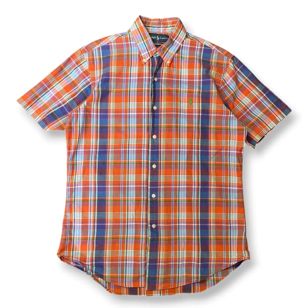 폴로랄프로렌 오렌지블루 체크 커스텀핏 반팔셔츠 M