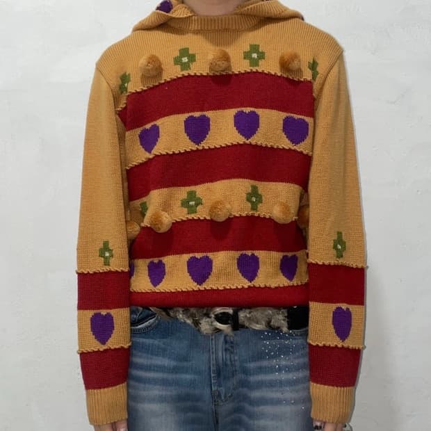 키치 하트 패턴 후드