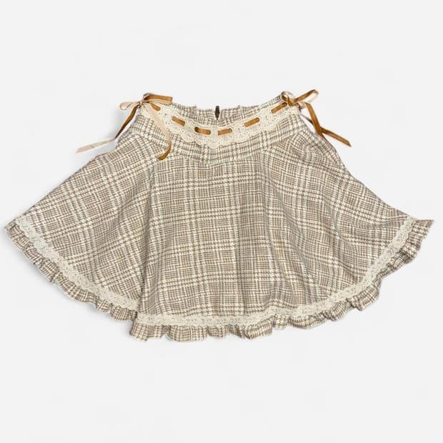 Lizlisa 브라운 체크 리본 큐롯 라떼갸루 히메갸루 핀터 로걀 모리