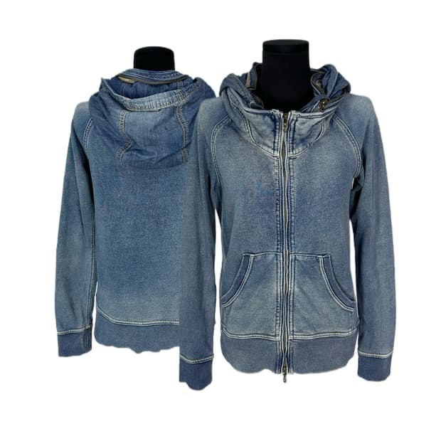vintage washed denim hood zip-
