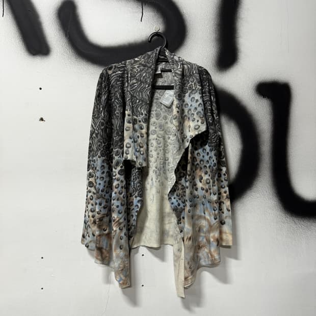 VTG 빈티지 울 혼방 애니멀 레오파드 패턴 숄 카라 언밸런스 가디건